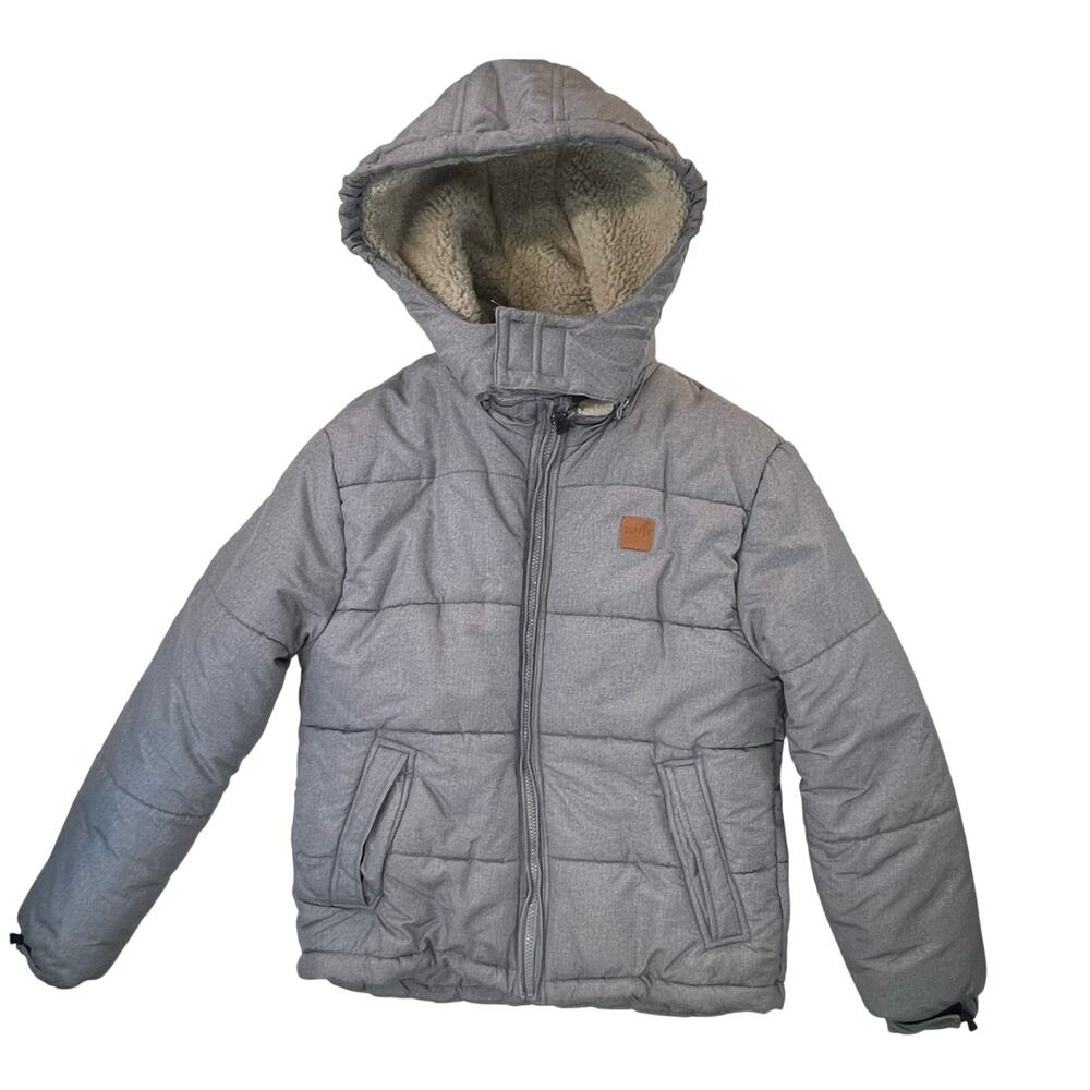 London Fog Supply Boys L 14-16 Gray Sherpa Lined Hooded Puffer Winter Jacket - Picture 3 of 12